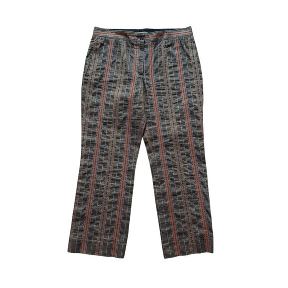 Vintage CELINE Linen Blend Cropped Pants Size 38 Striped Brown Rust Gold France - Picture 1 of 8